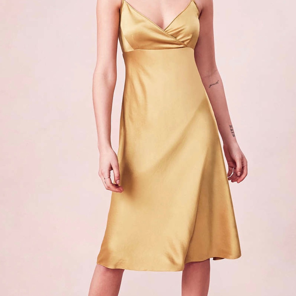 Silence + Noise mustard satin slip dress